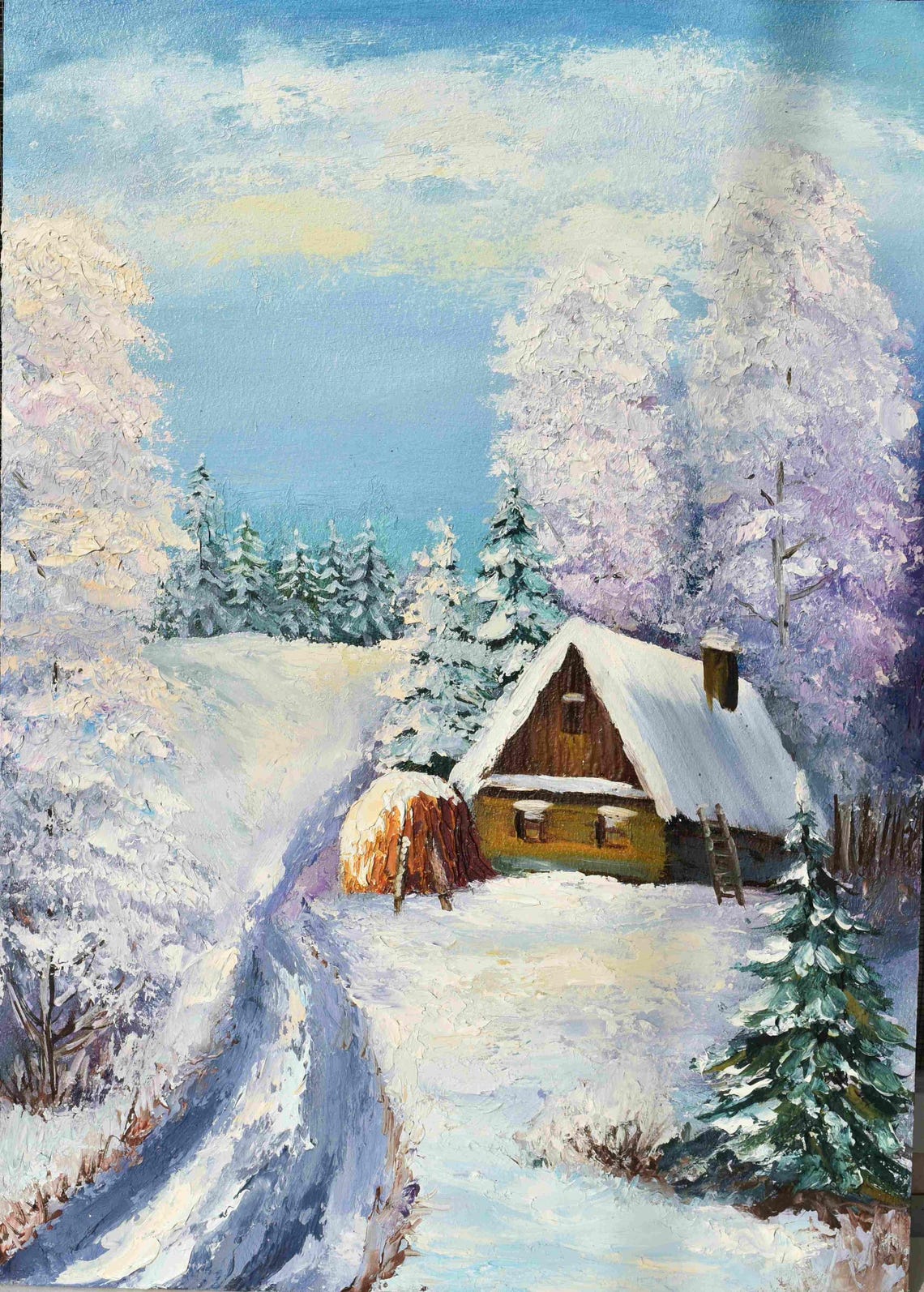 Winter Painting Winter Landscape Art Winter Oil Painting Hand Painted Artwork Winter Landscape Art Landscape Forest Winter Cozy Painting