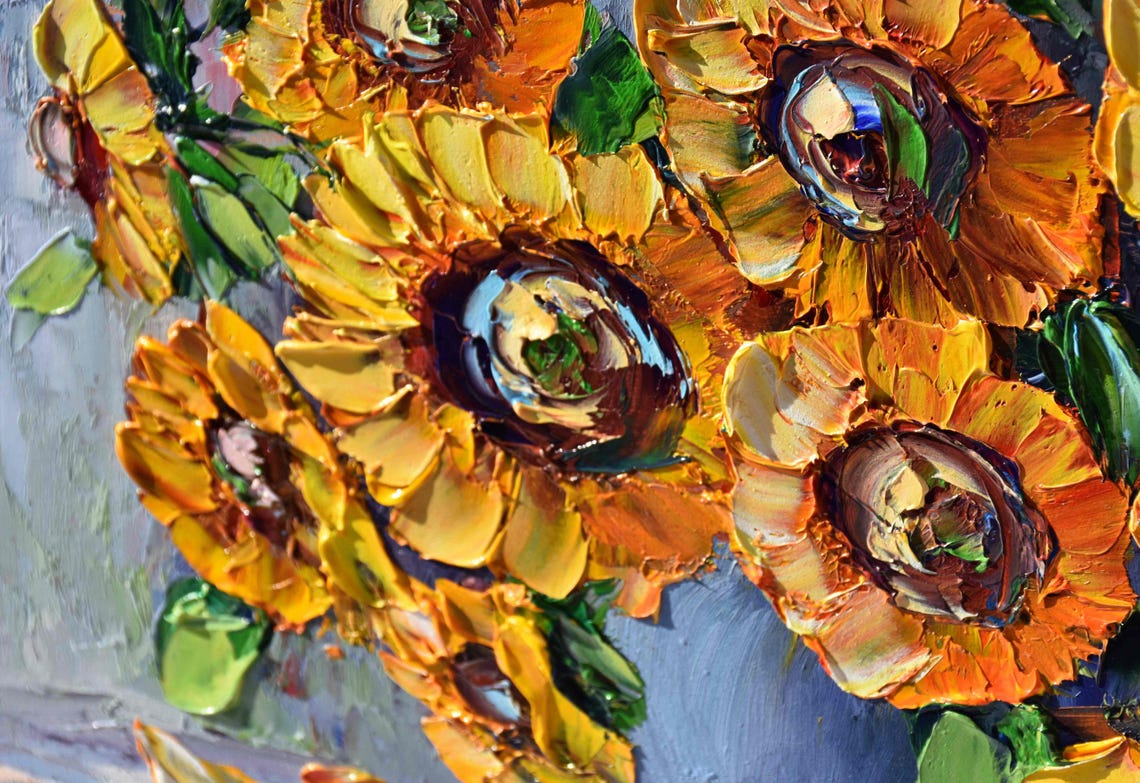 Sunflowers Painting Small Wall Art Impasto Oil Painting Sunflower Art 3d Oil Painting Miniature Painting Oil Art Summer Flower Art Sunflower - Image 3