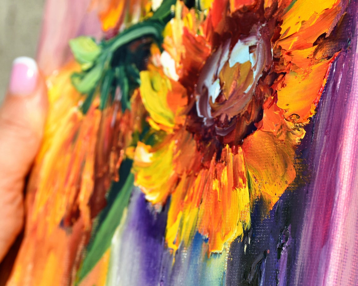 Sunflowers Oil Art Still Life Painting Sunflowers Painting Flower Oil Painting Sunflowers Flowers Art Sunflowers Vase Art Impasto Painting - Image 2