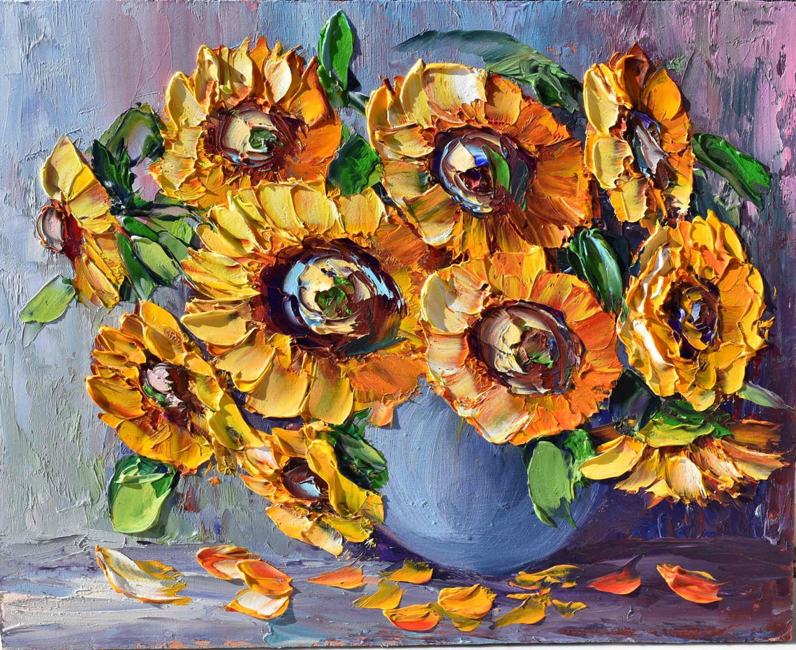 Sunflowers Painting Small Wall Art Impasto Oil Painting Sunflower Art 3d Oil Painting Miniature Painting Oil Art Summer Flower Art Sunflower