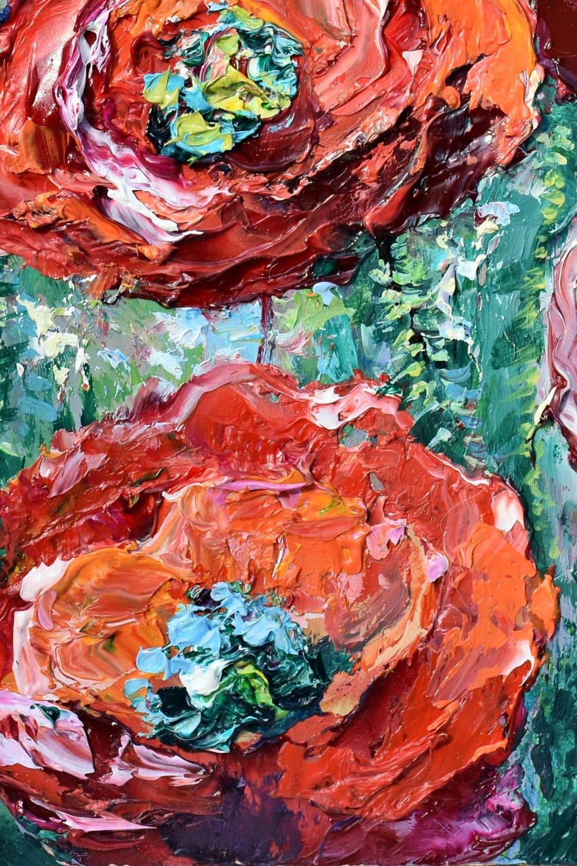 Poppy Painting Flower Artwork Oil Art Poppy Wall Art Flower Meadow Art Meadow Landscape Impasto Painting Original Artwork Wildflowers - Image 2