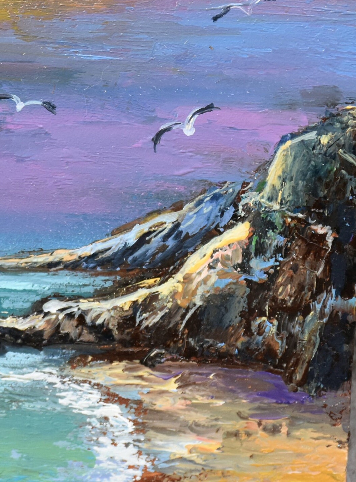 Mediterranean Art Painting Sea Sailboat Artwork Ocean Paintings Seascape Artwork Coast Oil Painting Landscape Wall Art Painting Sea Colorful - Image 3