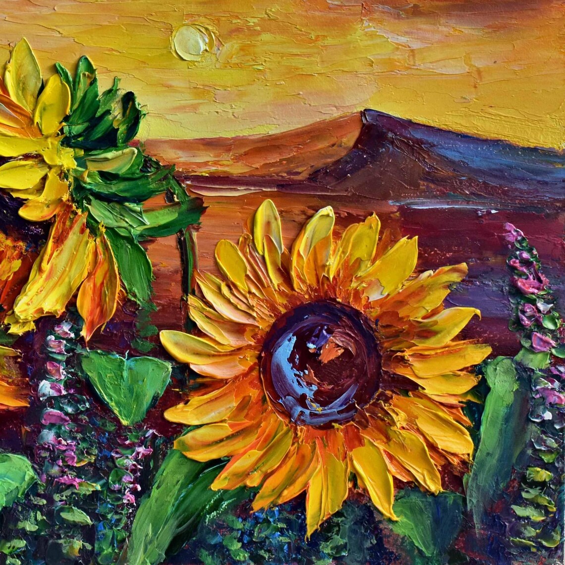 Sunflowers At Sunset Golden Field Impasto Oil Painting Poster - Image 5