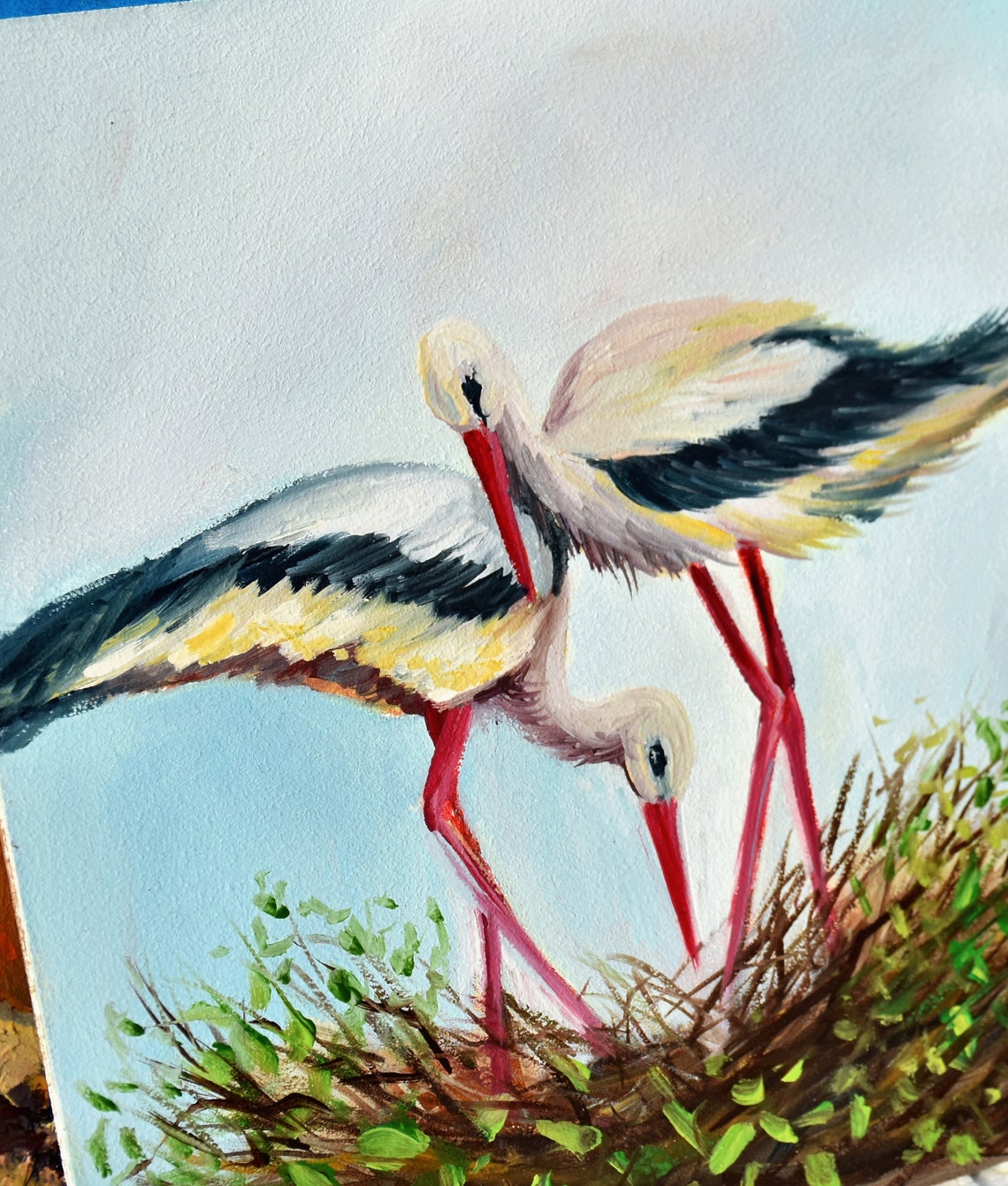 Storks Oil Painting Birds Art Bird Oil Painting Bird Artwork Birds Painting Art Bird Painting Bird Art Painting Miniature Living Room Decor - Image 5