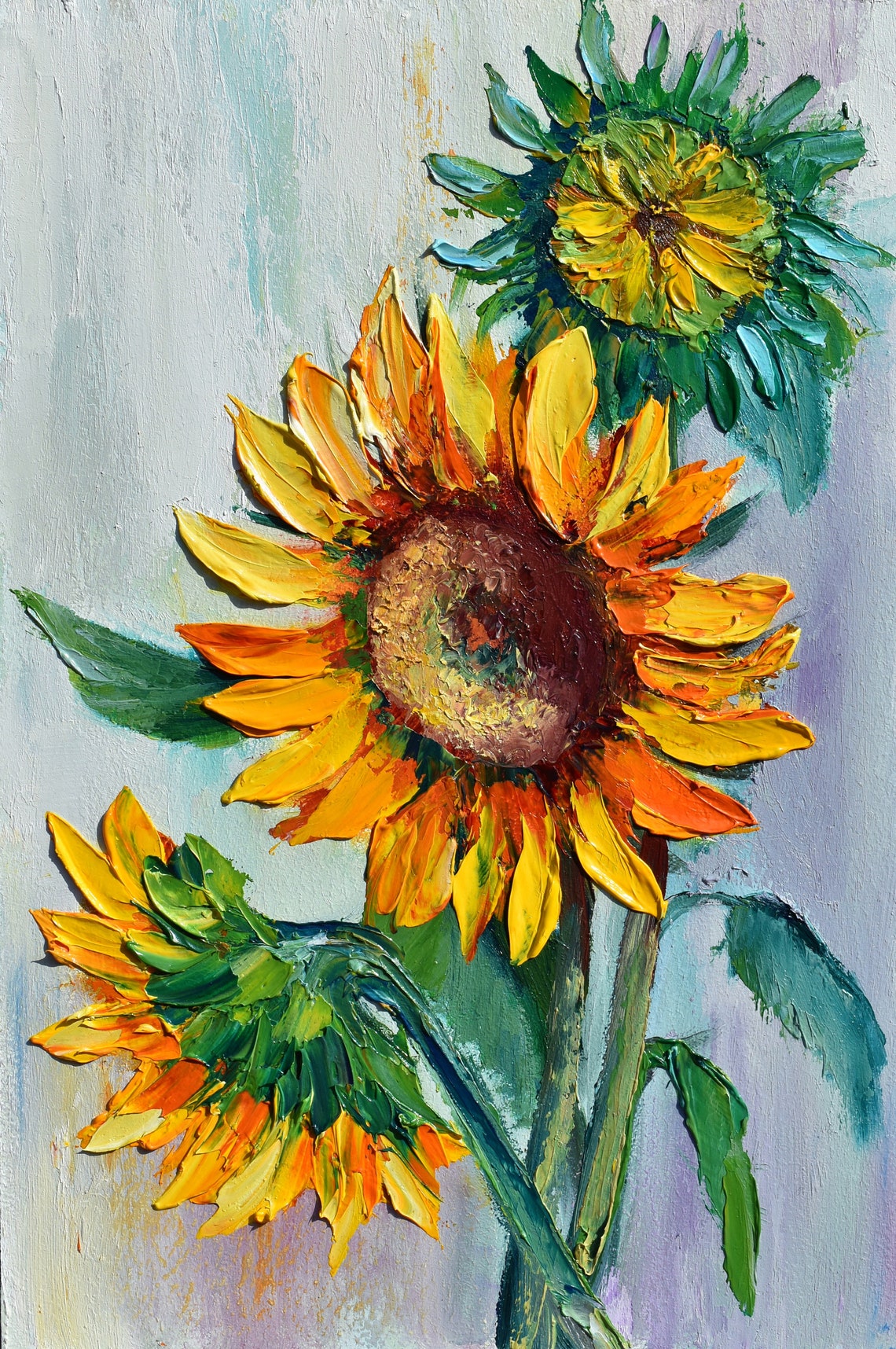 Sunflower Summer Art Floral Artwork Sunflowers Painting Original Oil Art Sunflowers Flowers Small Painting Home Decor Painting Wall Decor - Image 2