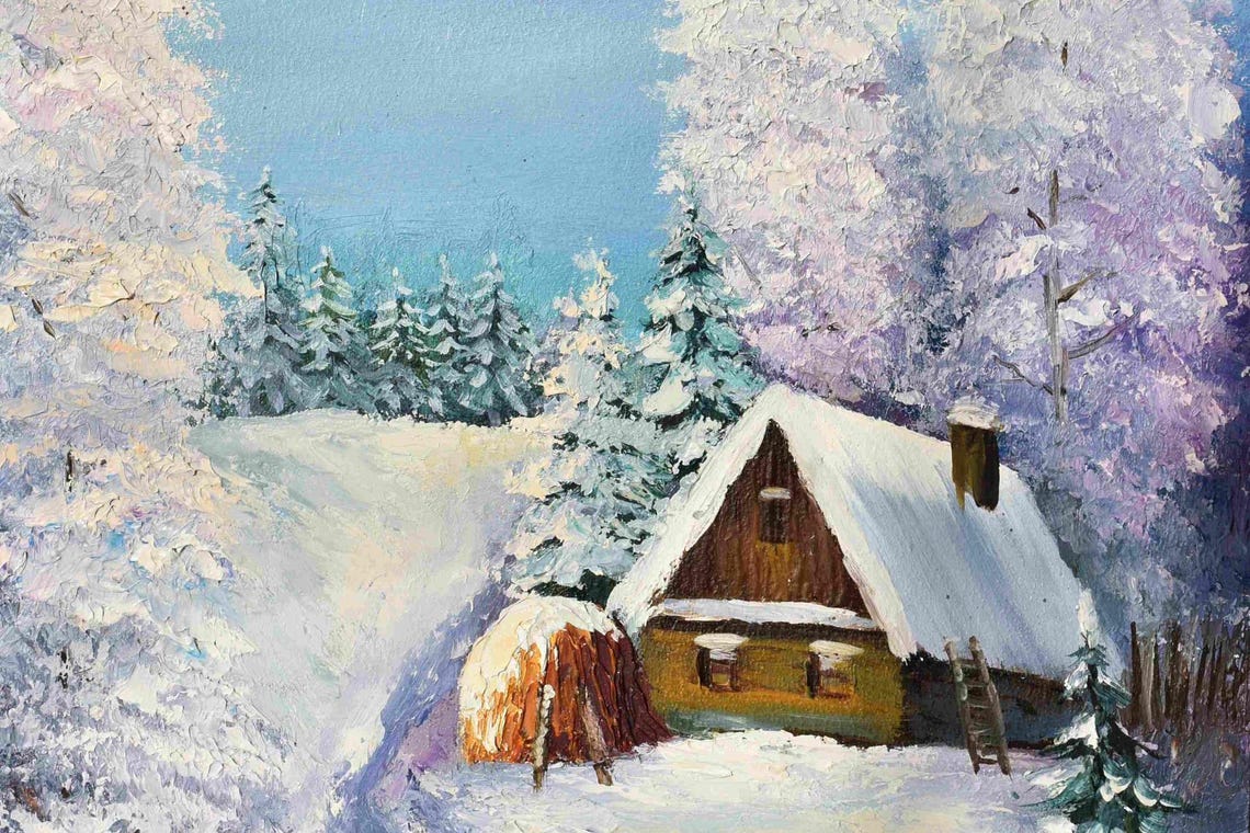 Winter Painting Winter Landscape Art Winter Oil Painting Hand Painted Artwork Winter Landscape Art Landscape Forest Winter Cozy Painting - Image 5