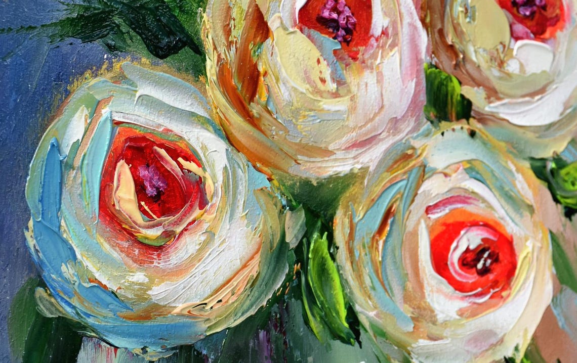 Rose Painting Roses Still Life Art Floral Painting Pink Floral Oil Painting Still Life Art White Roses Art Oil Original White Flower Art Flo - Image 4