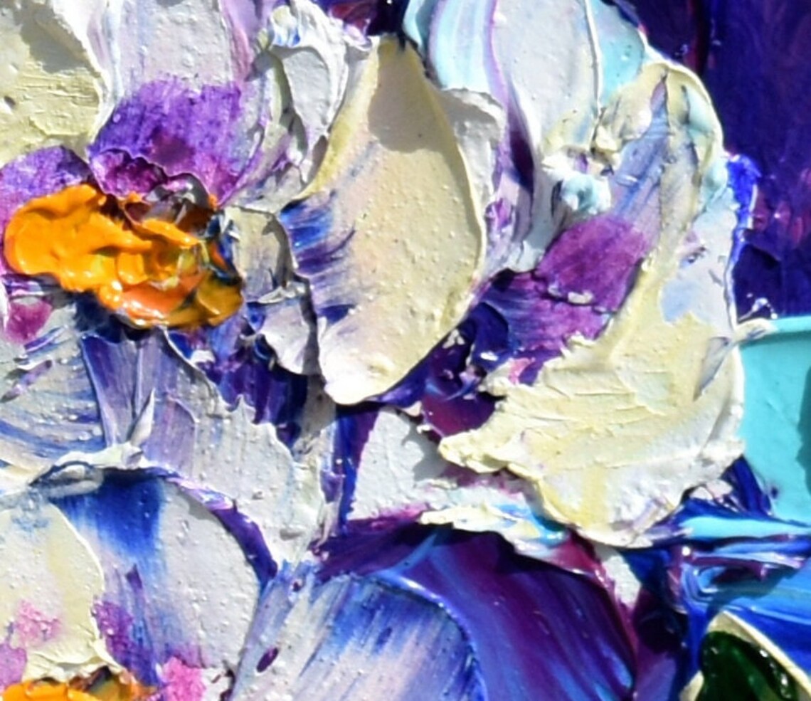 Purple Delphinium Spikes Bloom Garden Impasto Floral Painting Poster - Image 3