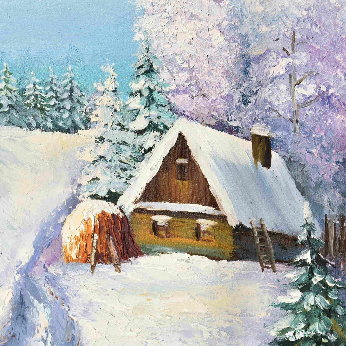 Winter Painting Winter Landscape Art Winter Oil Painting Hand Painted Artwork Winter Landscape Art Landscape Forest Winter Cozy Painting - Image 3