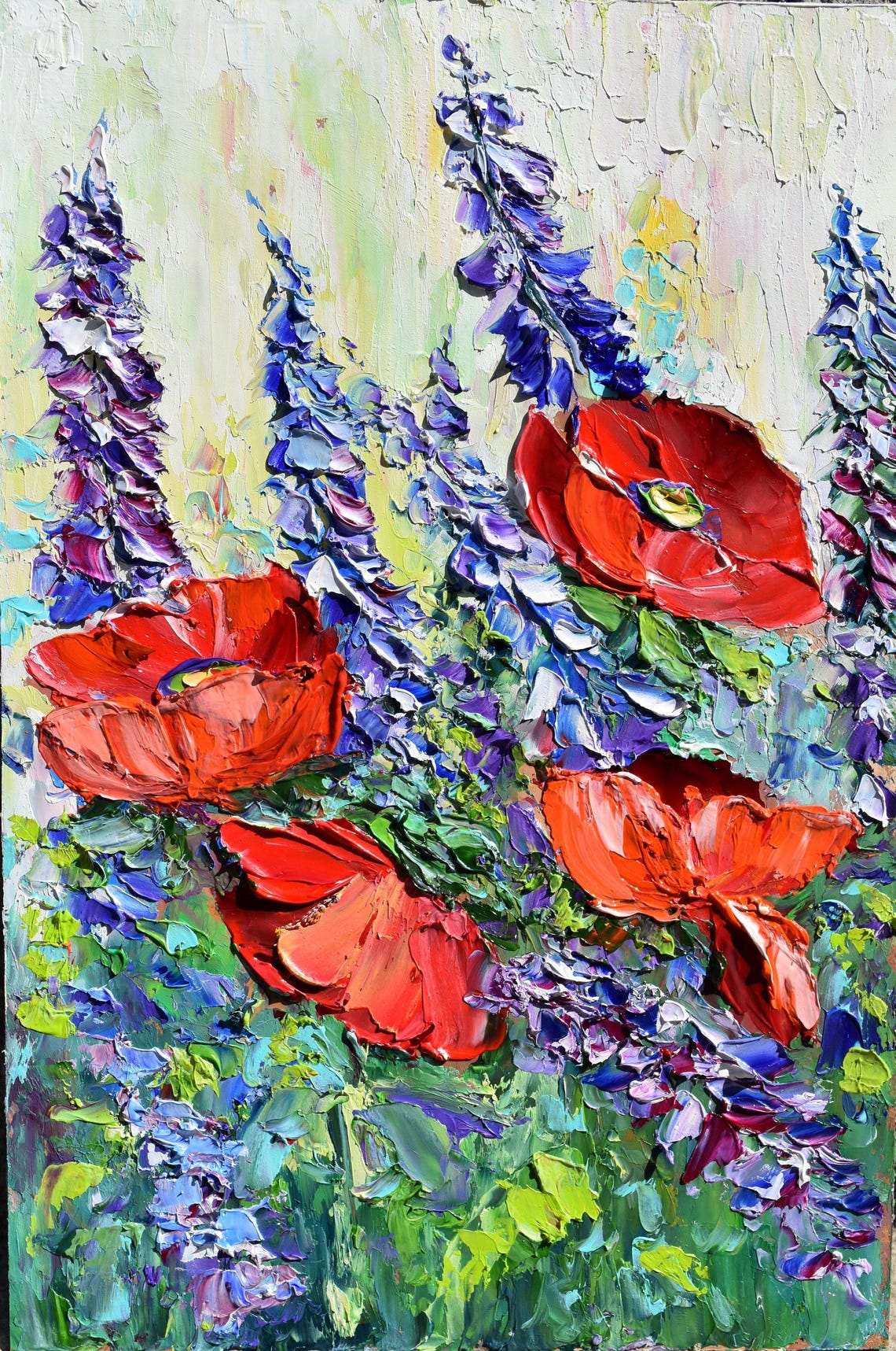 Poppies Landscape Poppy Original Art Impasto Flowers Wildflowers Art Poppy Wall Art Floral Artwork Flowers Painting Red Poppies Art Red Popp