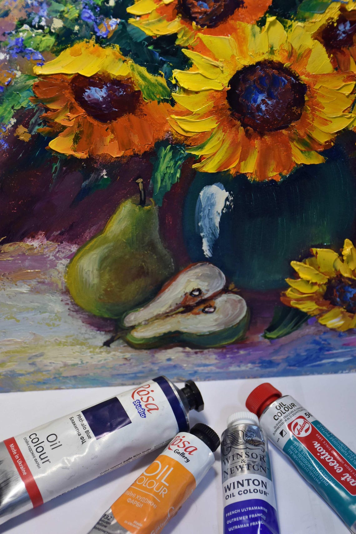 Sunflowers Painting Sunflowers Art Orange Flower Art Still Life Painting Sunflower Wall Art Impasto Oil Painting Palette Knife Art Painting - Image 5