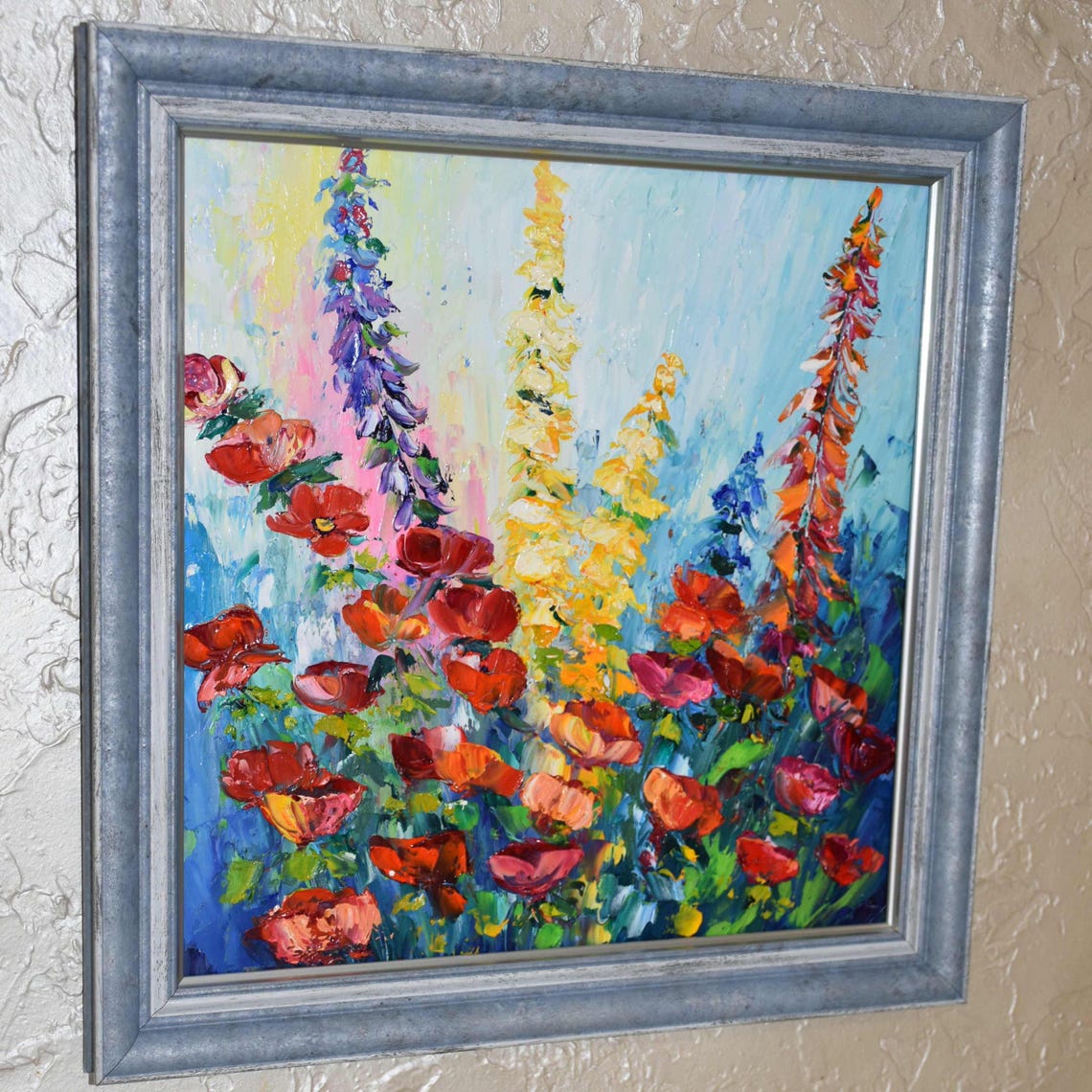Poppy Oil Painting Landscape Painting Poppy Wall Art Impasto Oil Painting California Poppy Art Floral Artwork Red Poppy Painting Original - Image 4