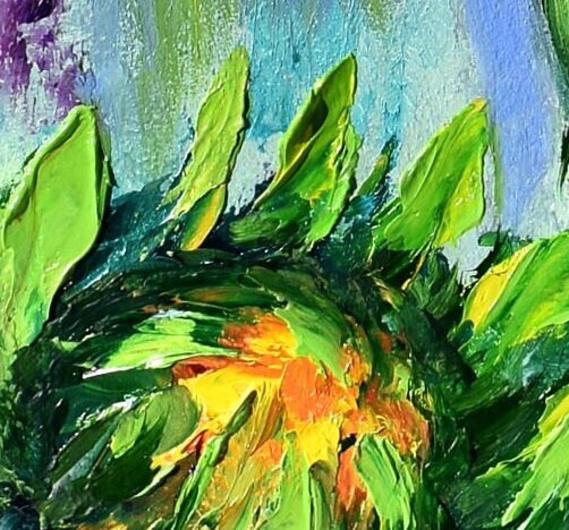 Art Bird Painting Birds Art Sunflowers Painting Bird Oil Painting Flower Oil Painting Sunflower Art Original Landscape Oil Sunflowers Flower - Image 3