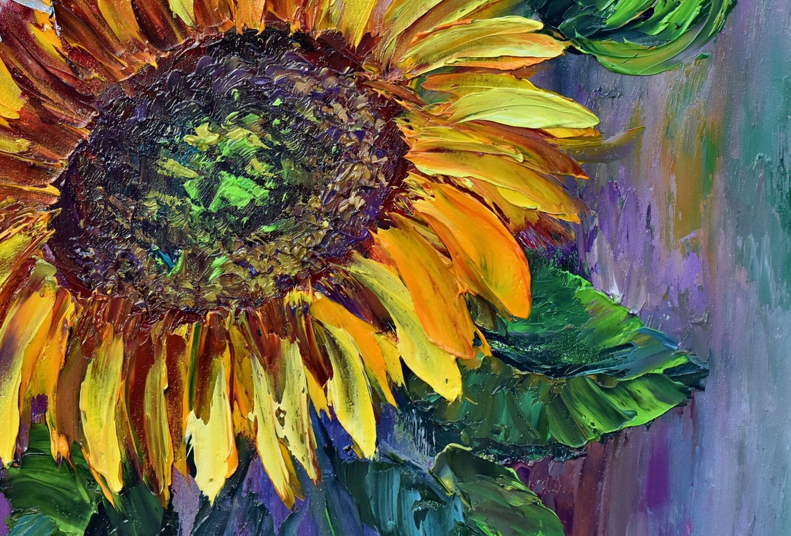 Sunflowers Painting Flowers Painting Wildflowers Oil Art Flower Oil Painting Yellow Sunflower Art Impasto Oil Painting Textured Wall Art Sun - Image 3