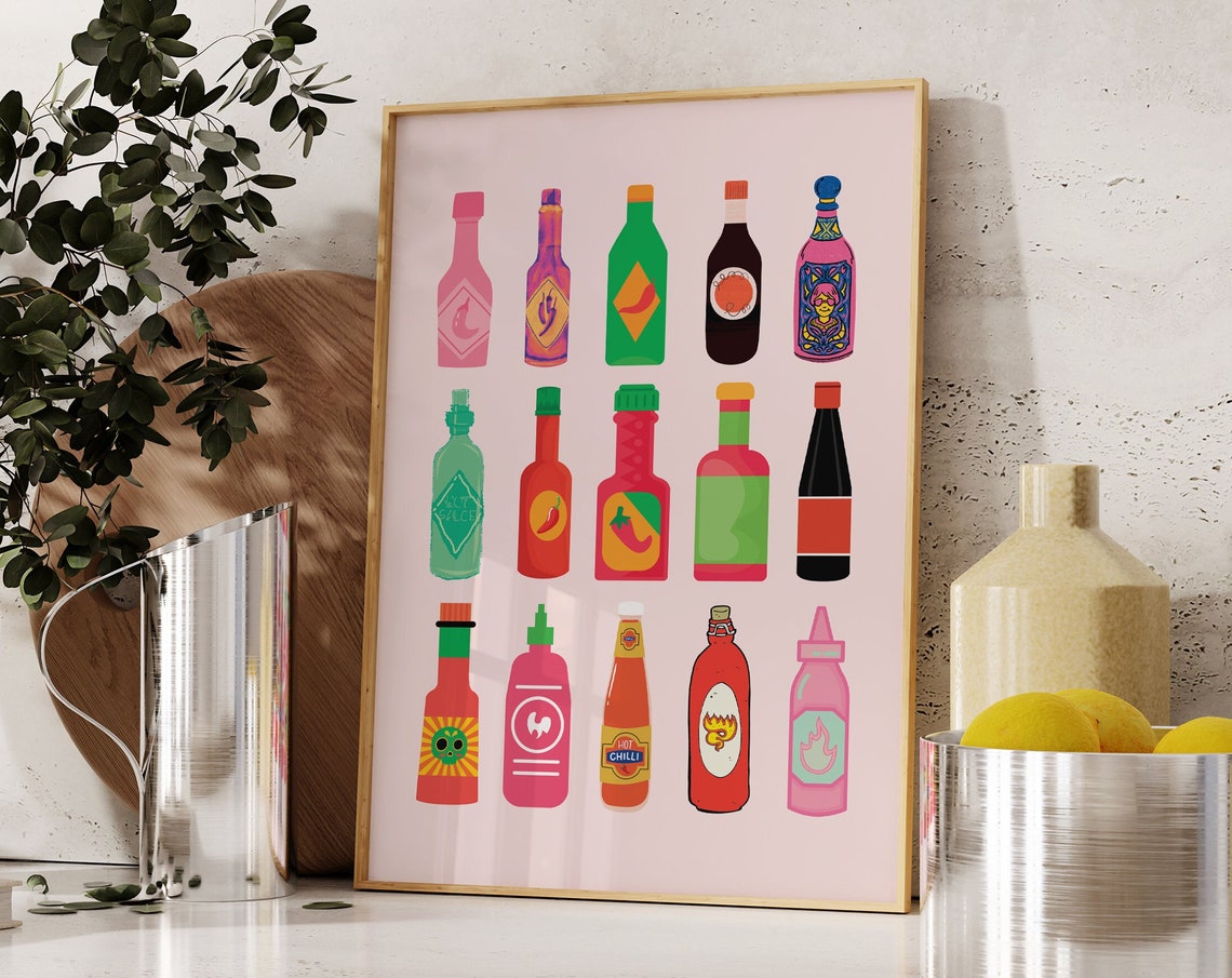 Hot Sauce Illustrated Art Printmexican Hot Sauce Postersouthern Hot Sauce Art Decorfoodie Art Printkitchen Art Posterfood Art Print