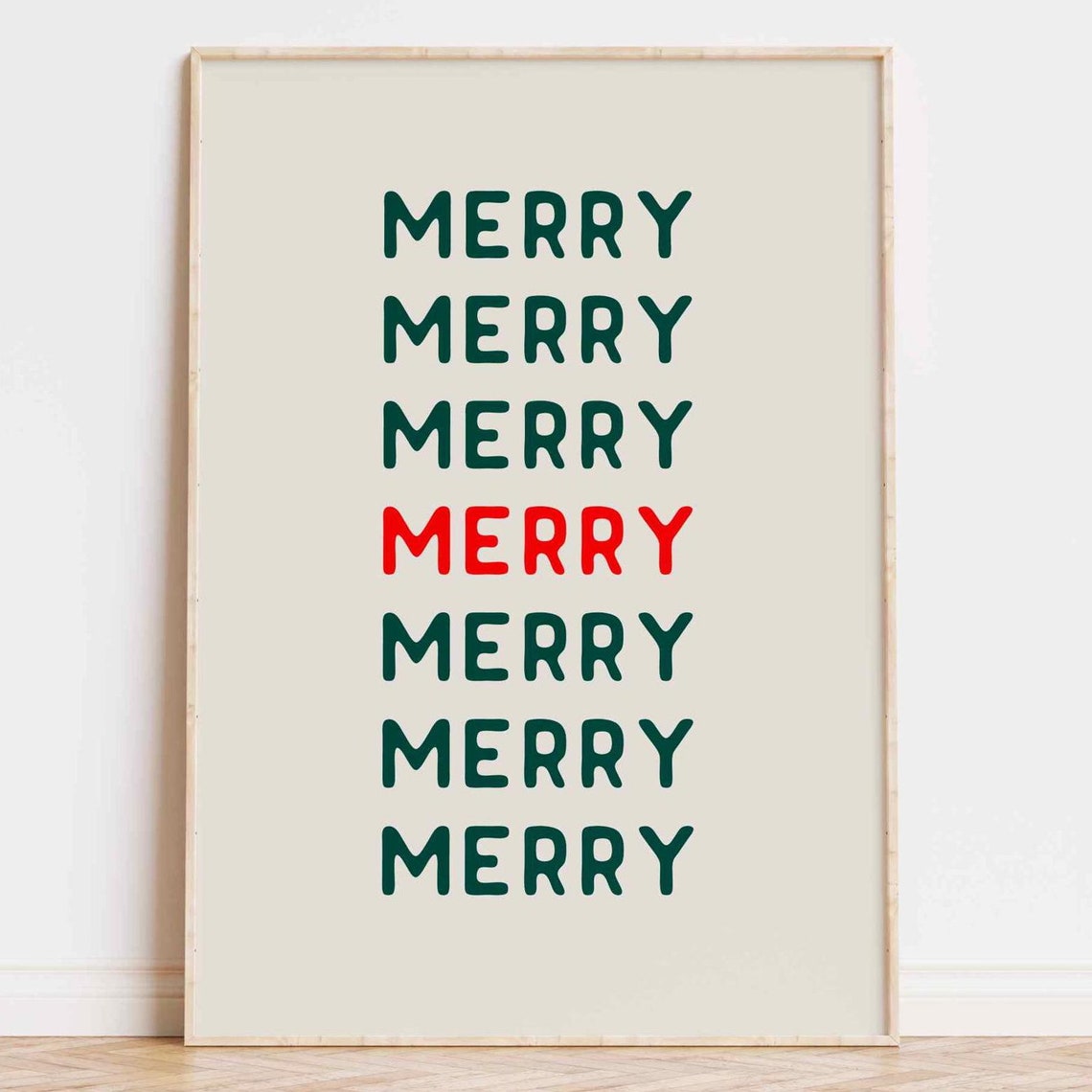 Bold Merry Merry Merry Stacked Retro Christmas Typography Poster