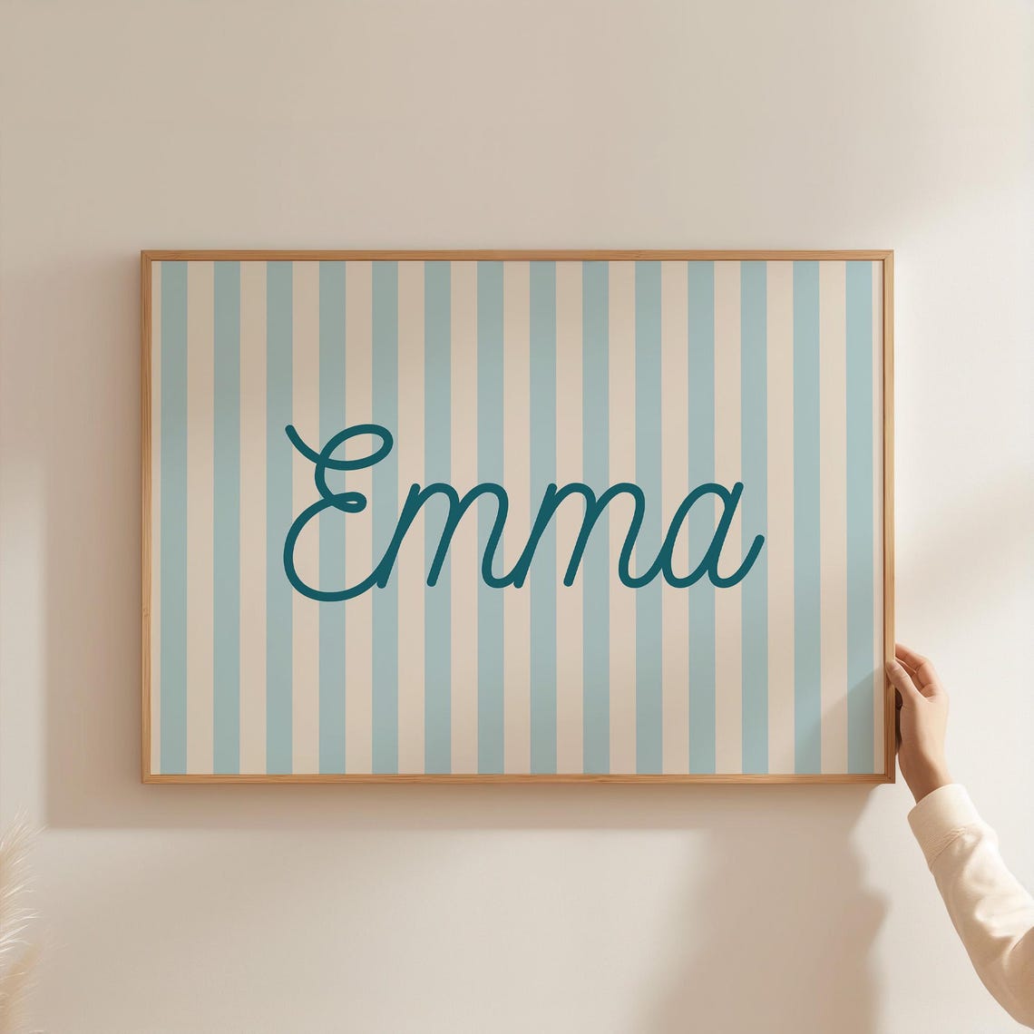 Custom Script Name Print Blue Striped Nursery Personalized Gift