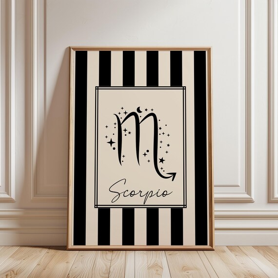 Scorpio Zodiac Sign Astrology Black Striped Horoscope Poster
