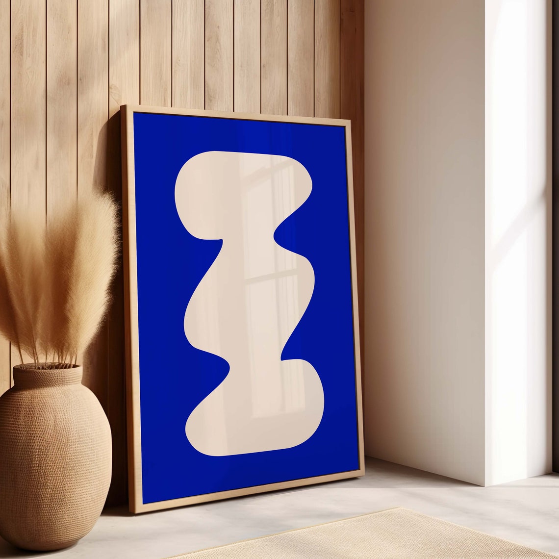 Royal Blue and Cream Organic Shape Minimalist Abstract Poster