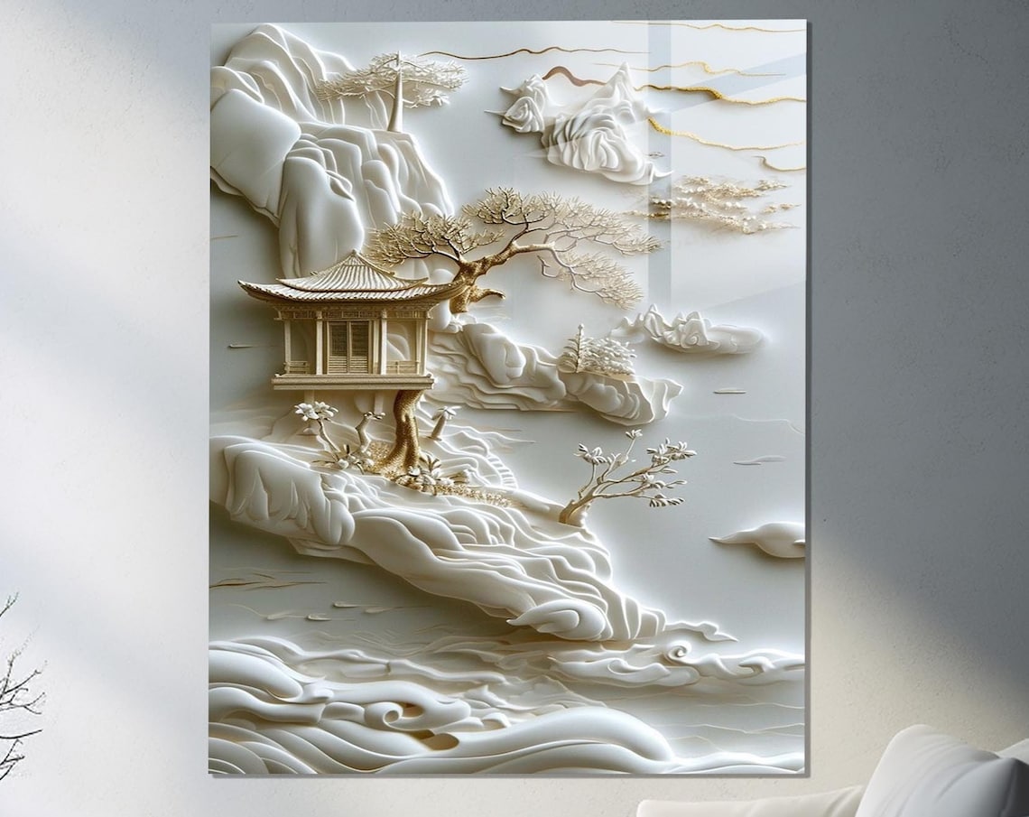 Japan Cloud Floral Design Art Print, Travel Decor