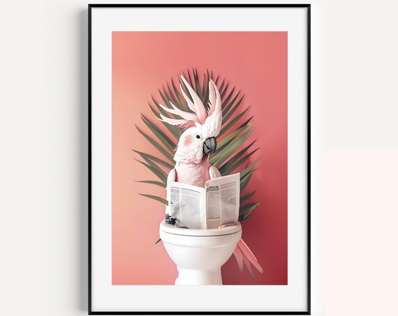 Cockatoo On Toilet Print Funny Bathroom Decor Bathroom Prints Funny Toilet Poster Bathroom Wall Decor Toilet Wall Art Bathroom Wall Art
