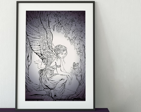 Vintage Fairy Butterfly Print Purple Butterfly Poster Vintage Purple Print With Fairy