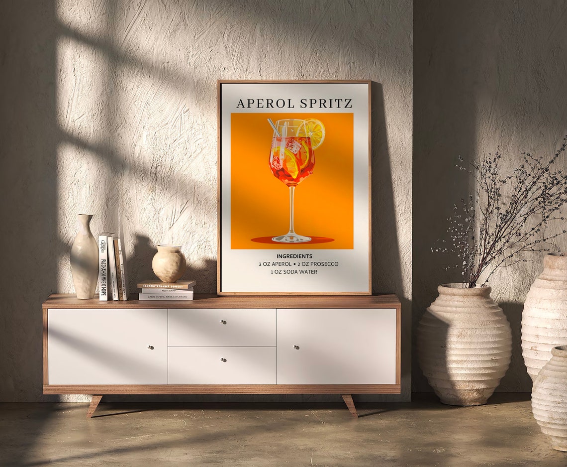 Aperol Spritz Retro Cocktail Recipe Ingredients Bar Decor Poster