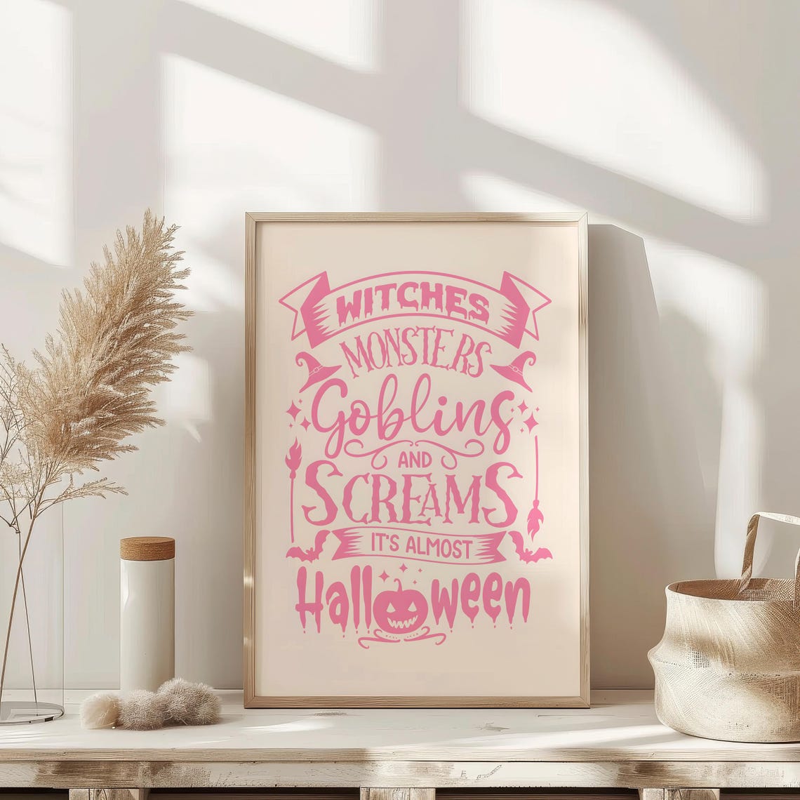Witches Monsters Goblins and Screams Pink Cute Halloween Poster - Image 3