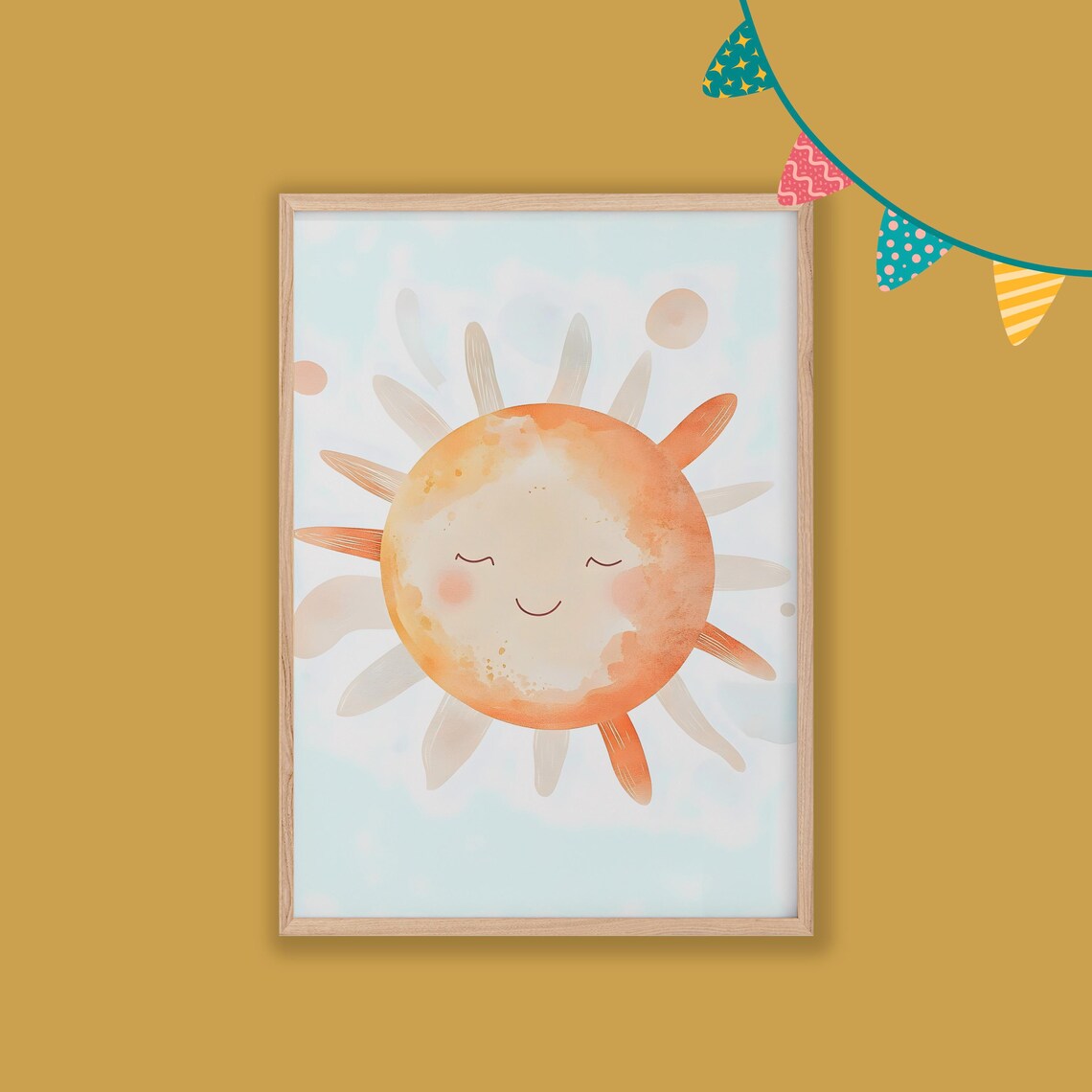 Cute Smiling Sun Watercolor Happy Sunshine Nursery Decor Poster