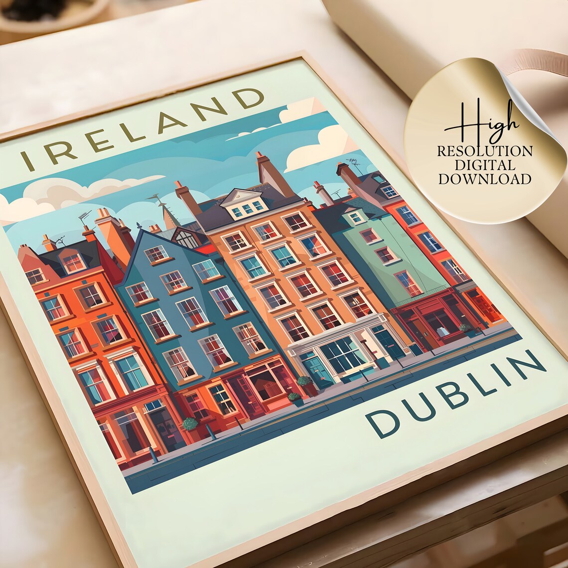 Charming Dublin Ireland Colorful Row Houses Retro Travel Art Poster - Image 4
