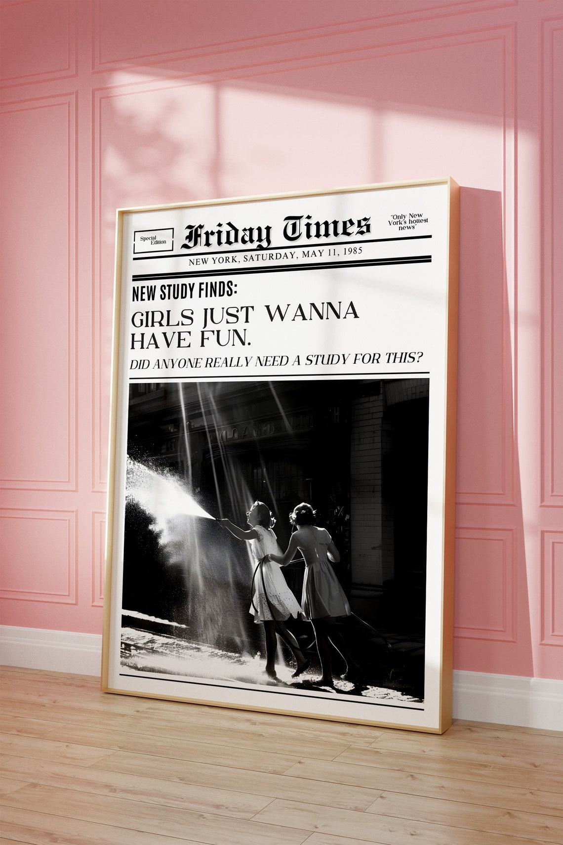 Girls Just Wanna Have Fun Trendy New York Newspaper Print Vintage Bar Cart Retro Wall Art Newspaper Headline Poster College Apartment Decor - Image 2