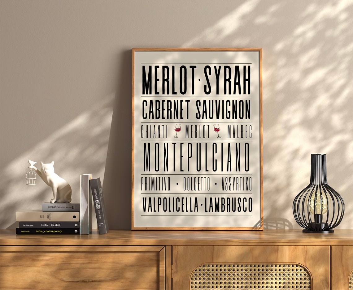 Red Wine Types Typography Wall Art Merlot Cabernet Kitchen Decor - Image 3