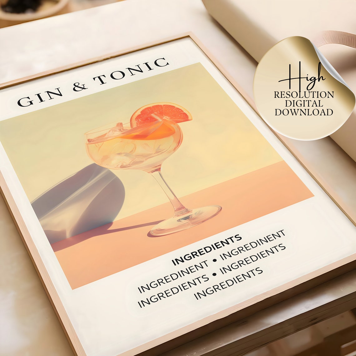 Gin and Tonic Cocktail Recipe Modern Kitchen Bar Decor Print