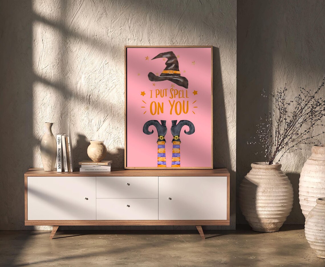 I Put Spell On You Quote Pink Witch Hat Cute Halloween Poster - Image 2