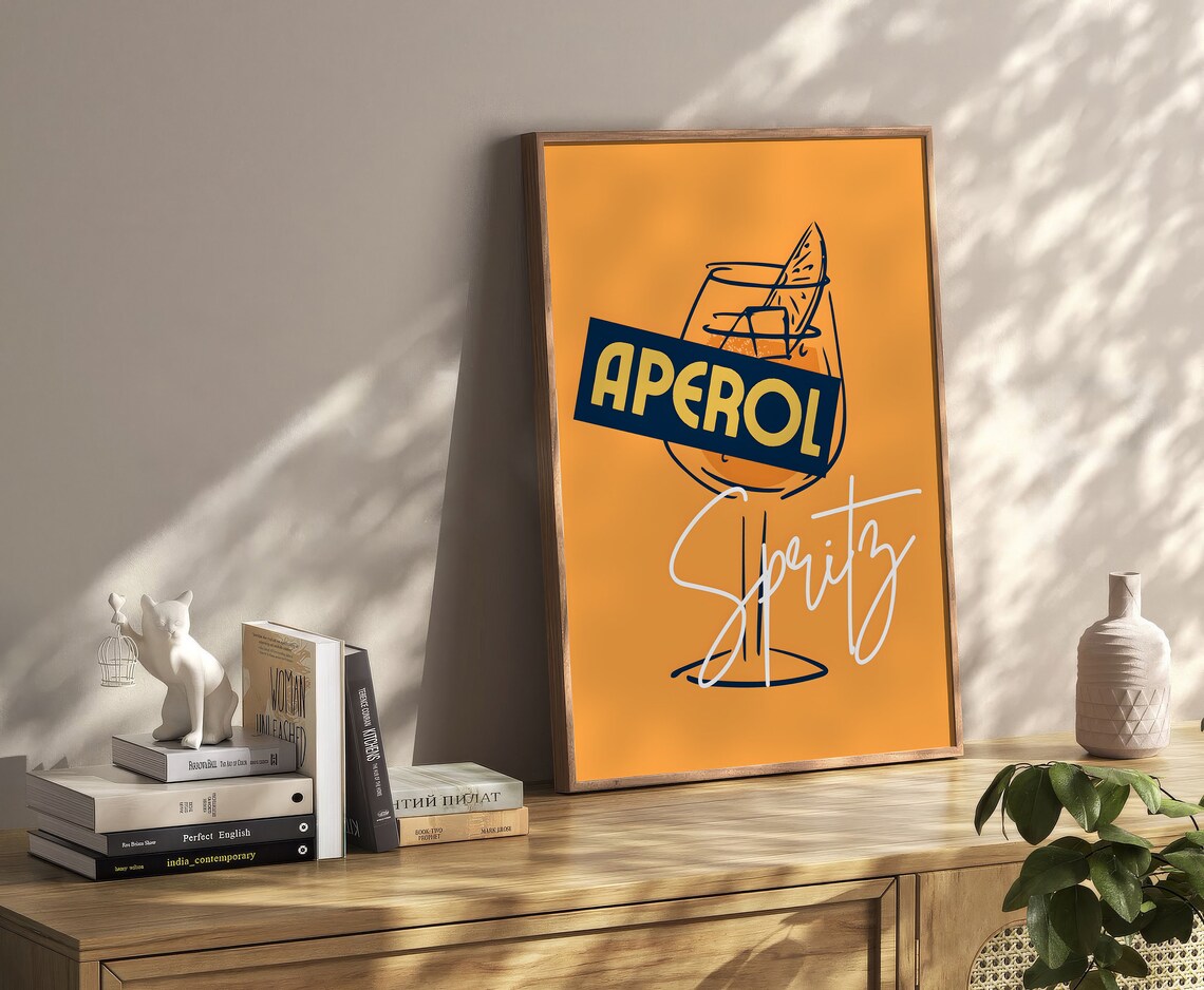 Aperol Spritz Orange Label Line Art Poster Retro Italian Cocktail Decor - Image 2
