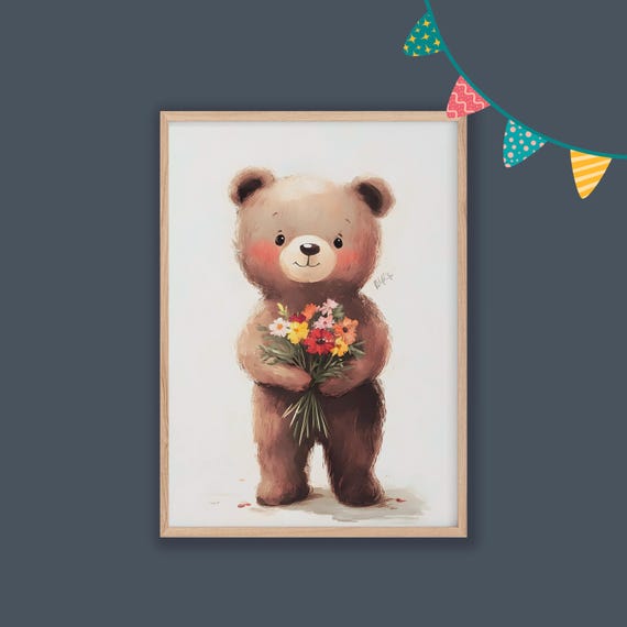 Bear Nursery Decor Baby Room Wall Art Nursery Decor Prints Animal Boho Kids Room Decor Instant Playroom Print