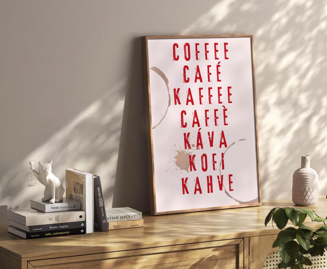 Coffee Cafe Multilingual Typographic Red Kitchen Quote Wall Art - Image 2