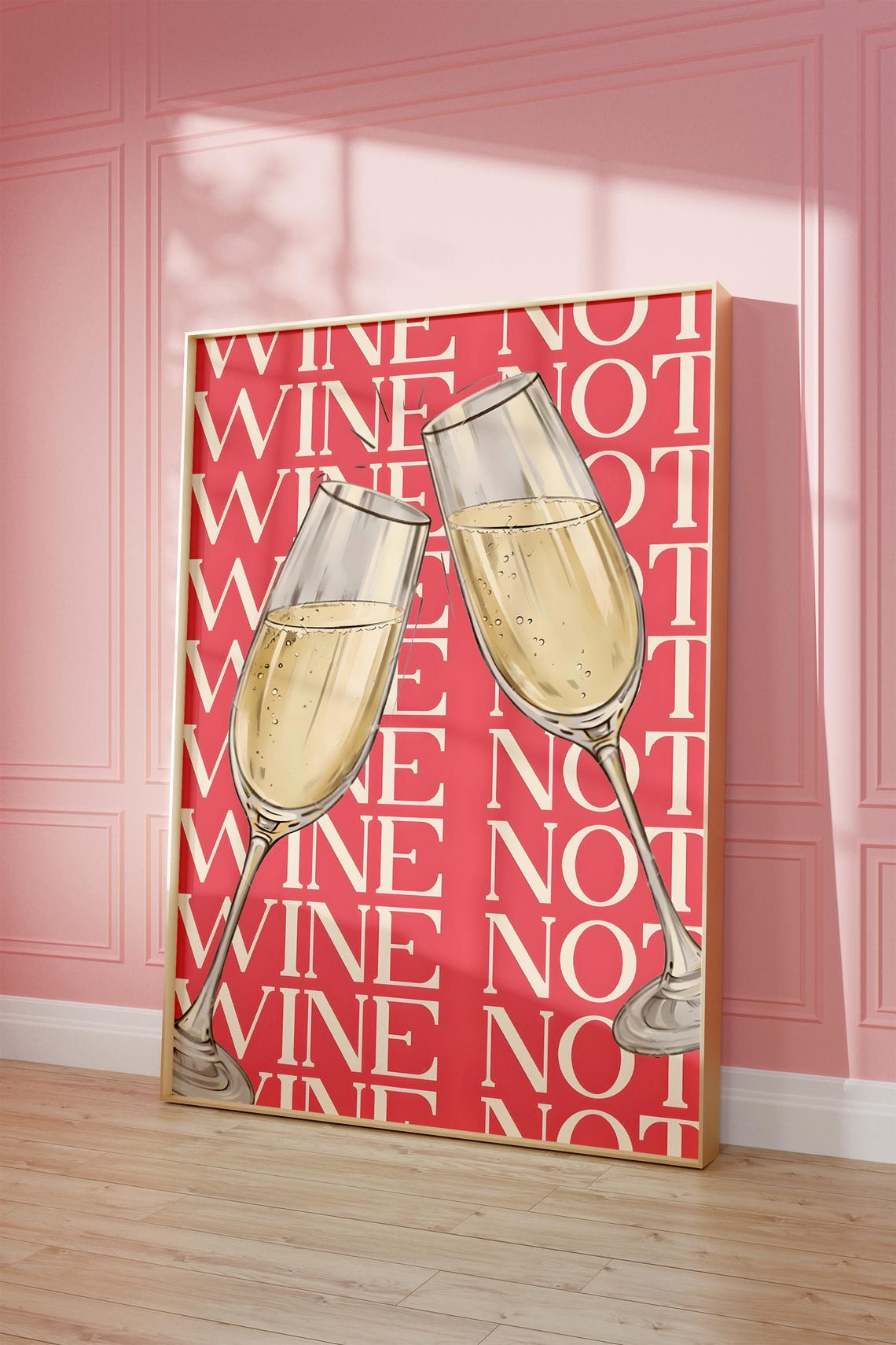 Wine Not Red Champagne Flutes Funny Pattern Bar Decor Poster