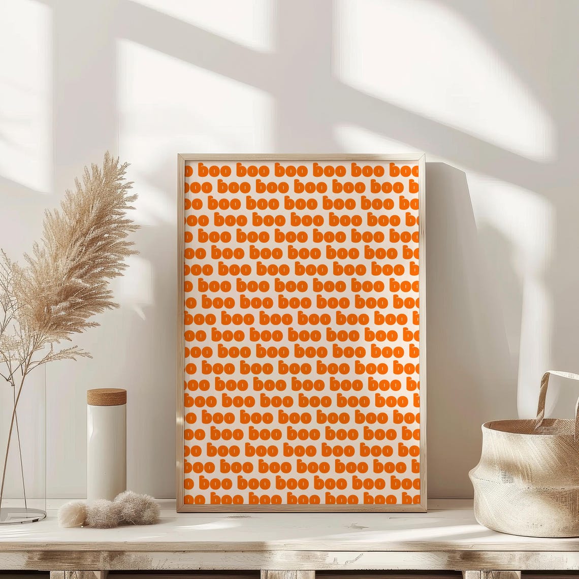 Bold Orange Boo Typography Pattern Retro Halloween Repeat Poster - Image 2