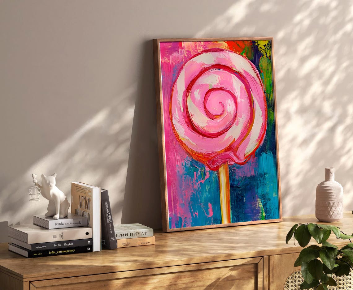 Giant Pink Swirl Lollipop Pop Art Candy Abstract Painting Poster - Image 2