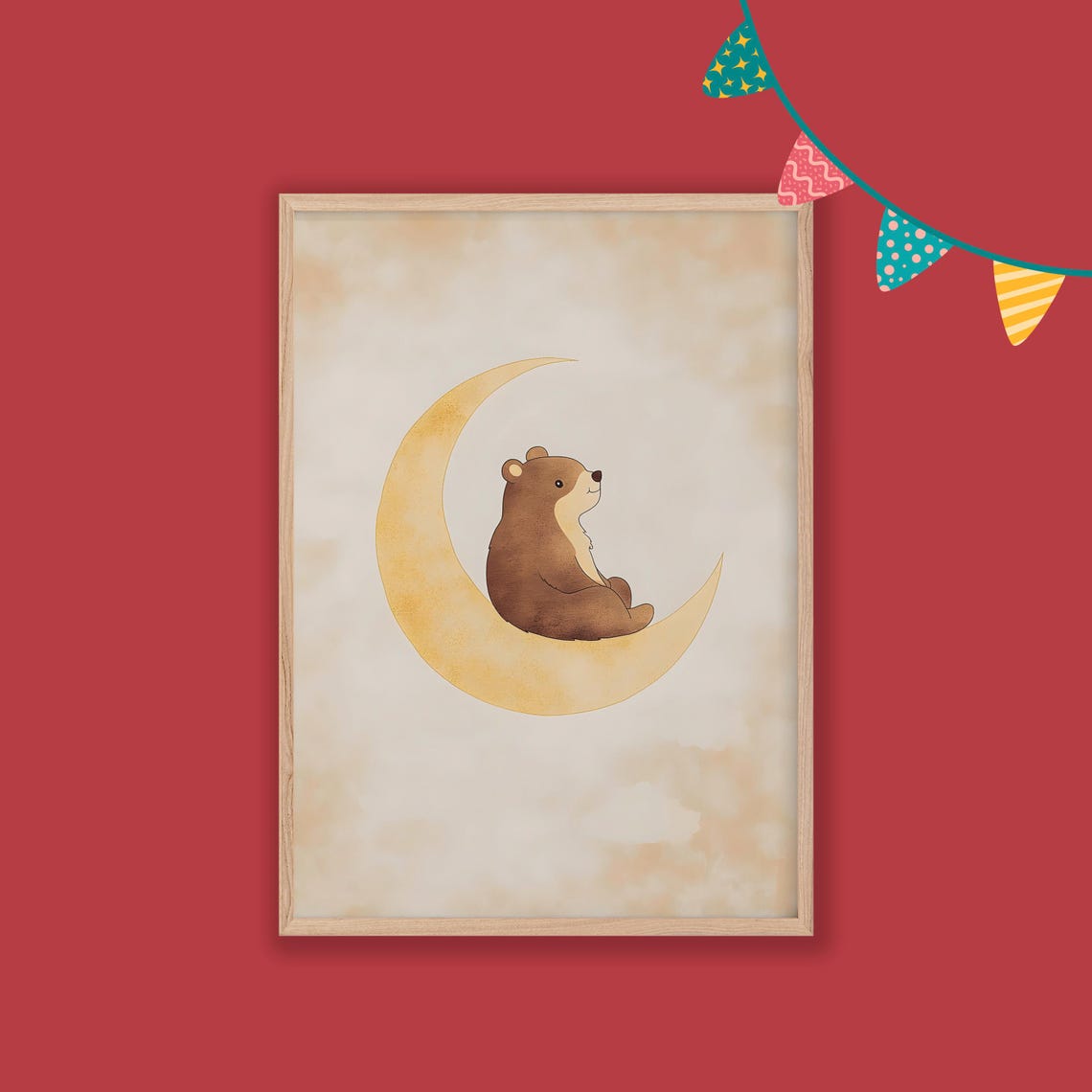 Bear On The Moon Nursery Decor Baby Room Wall Art Nursery Decor Prints Animal Boho Kids Room Decor Instant