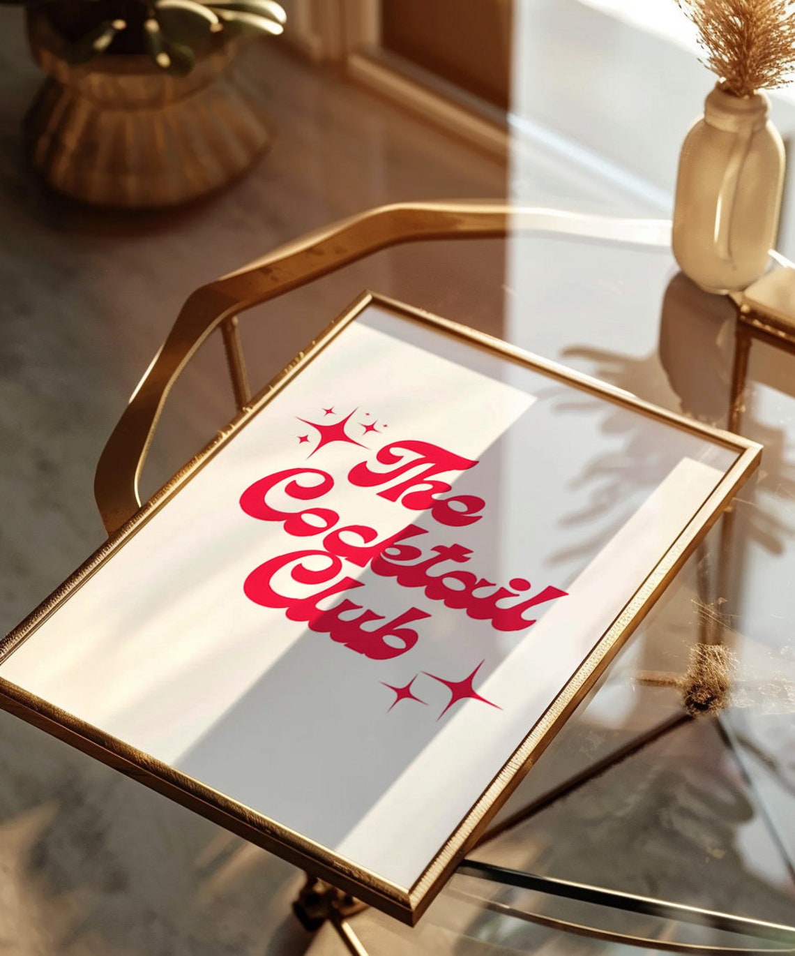 The Cocktail Club Red Script Sparkle Retro Typography Bar Sign Poster - Image 2