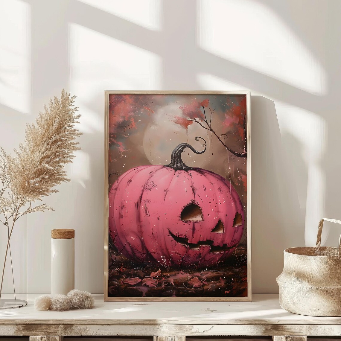 Pink Jack O Lantern Moonlit Painting Halloween Spooky Poster - Image 3