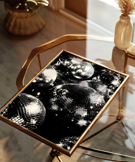 Trendy Disco Balls Print Vintage Bar Cart It Girl Dorm Retro Wall Art Newspaper Headline Poster College Apartment Decor Funky