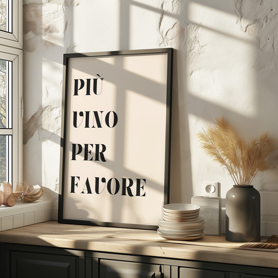 Piu Vino Per Favore Italian Wine Quote Minimalist Kitchen Art Poster