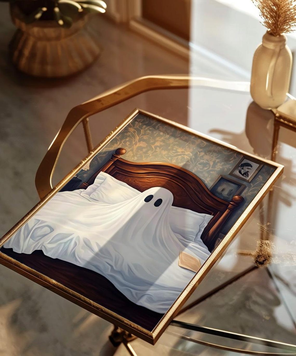 Cute Ghost in Bed Dark Academia Halloween Spooky Room Poster - Image 4
