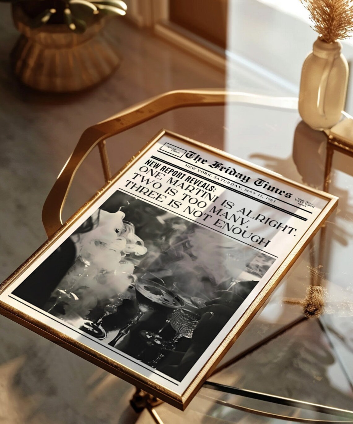 Funny Martini Newspaper Headline Bar Cart Humor Decor Wall Art