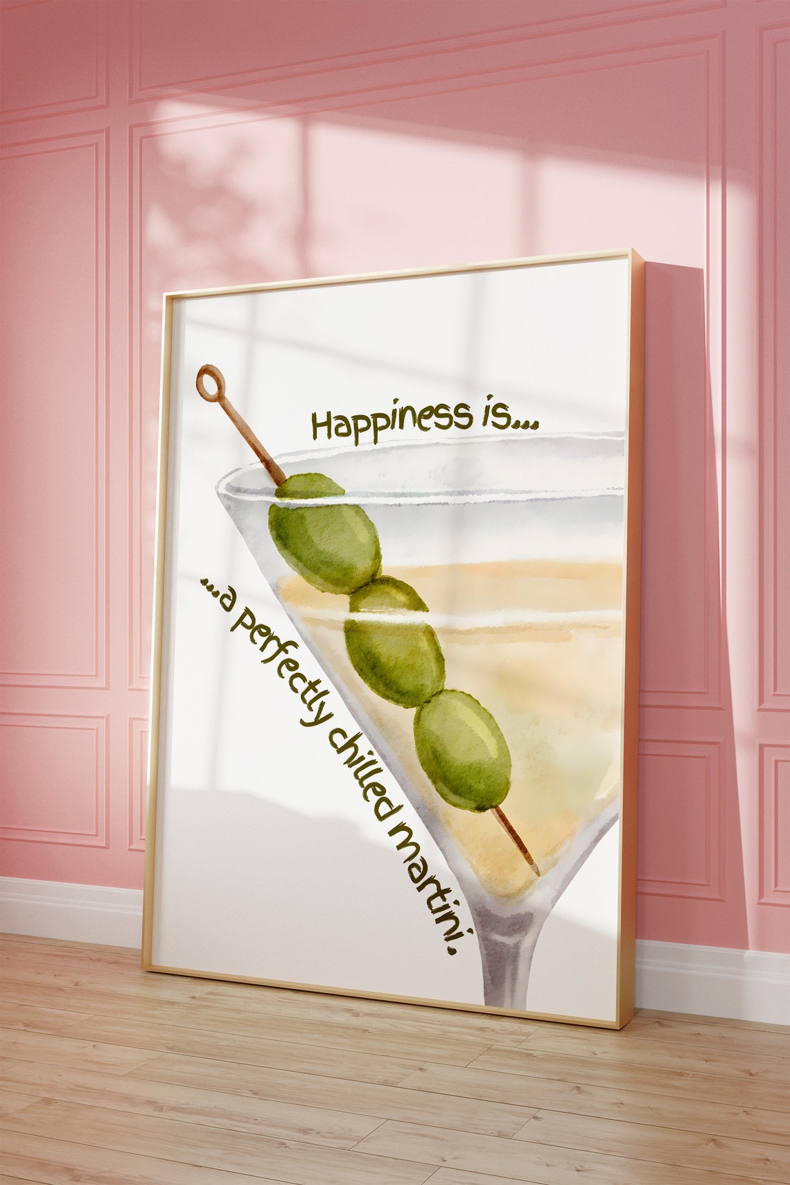 Happiness Is A Perfectly Chilled Martini Watercolor Quote Poster - Image 2