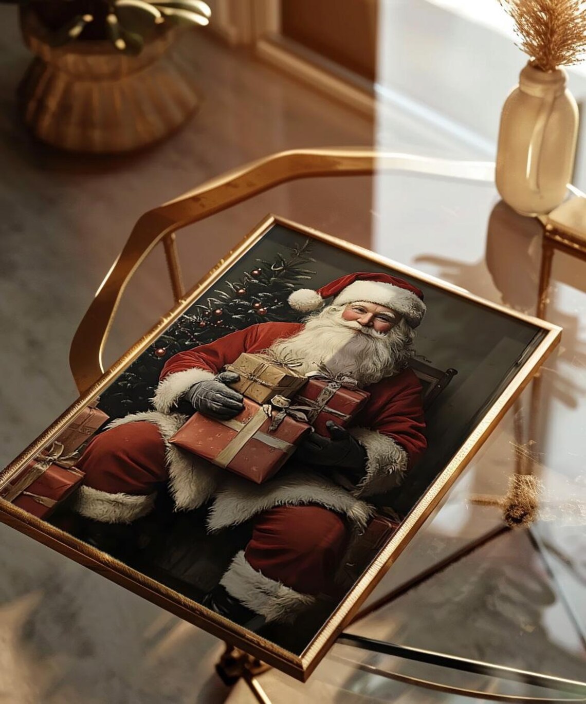 Vintage Santa Claus Holding Gifts Classic Christmas Portrait Poster - Image 2