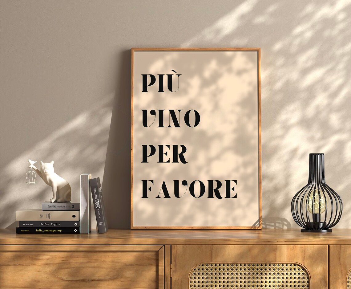 Piu Vino Per Favore Italian Wine Quote Minimalist Kitchen Art Poster - Image 3